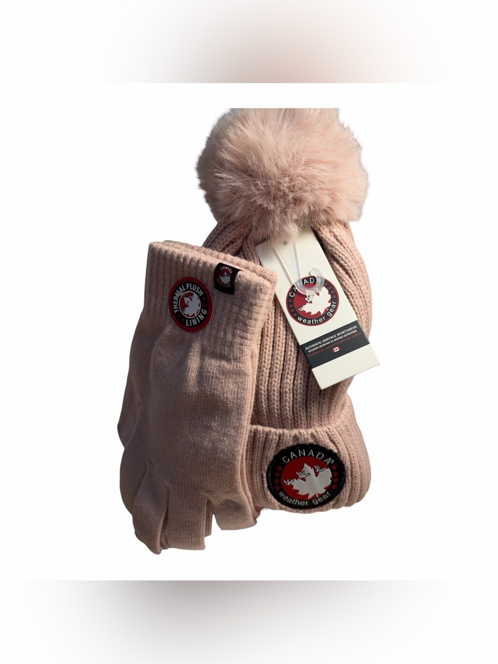 Canada Weather Gear Pink Pom Pom Beanie & Gloves Set - NWT **